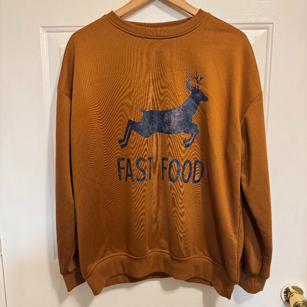 Fast Food | Deer Hunting | Funny Men's Crewneck Sweater, Copper |.Size L